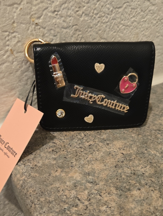 Juicy Couture Handbags - Juicy Couture Black Cardholder with Gold Logo and Pink Heart Charm NWT